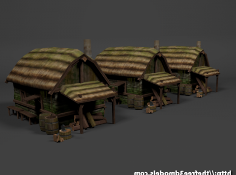 Medieval Huts (set) Free 3d Model