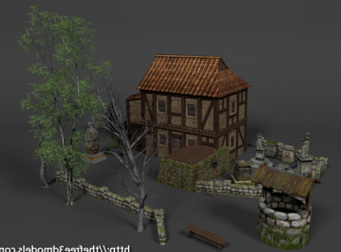 Medieval Ultimate House With Backyard Free 3d Model