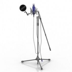 Black Chrome Microphone With Stand 3d model