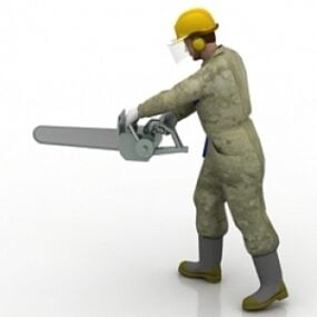 Worker With Saw 3d model