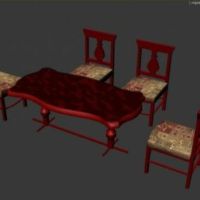 Vintage Wooden Chairs & Table Set 3d model