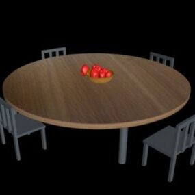 椅子付きラウンドテーブル3Dモデル