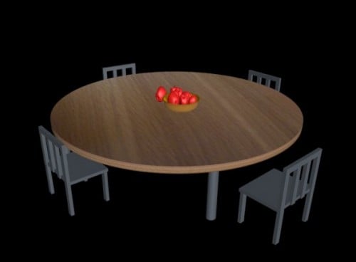 Pyöreä pöytä ja tuolit