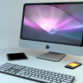 Apple Imac com teclado Iphone Modelo 3d
