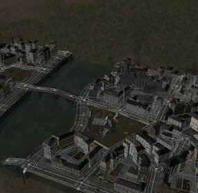 Beschadigd 3D-model van de buitenscène van de binnenstad