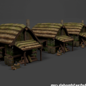 中世の小屋セット3Dモデル