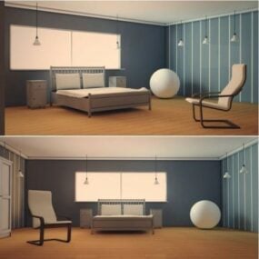 寝室のインテリアシーンの3Dモデル
