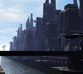 Modello 3d della scena della città del centro fantascientifico