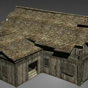 Modelo 3D dos arredores da casa de madeira