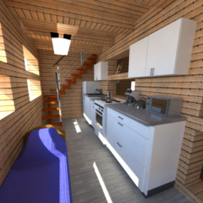 3D-Modell der Dorfhaus-Innenszene