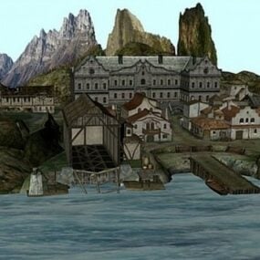 Wyspa z wioską Model 3D