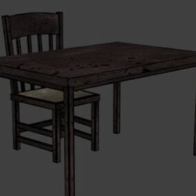 लकड़ी की कुर्सी टेबल 3डी मॉडल