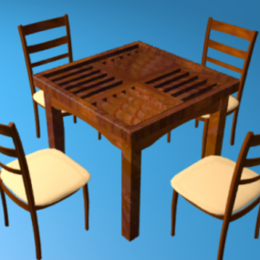 Wooden Table Chairs 3d model