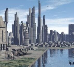 Escena de la ciudad futura modelo 3d