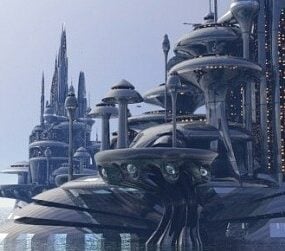 Escena de la ciudad de ciencia ficción Organodron modelo 3d