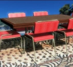 סט חדר אוכל עם כסאות שולחן דגם תלת מימד