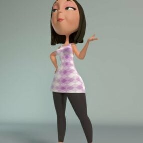 Modelo 3D de personagem feminina de desenho animado fofo