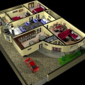Husplan Interiør Med Møbler 3d-modell