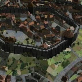 نموذج المشهد الخارجي لمدينة العصور الوسطى ثلاثي الأبعاد