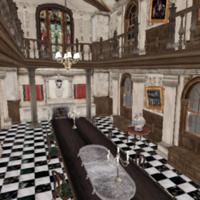 Mansion Dining Room Interior Scene 3d model