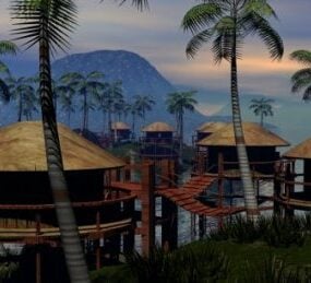 Bâtiment de la ville paradisiaque tropicale modèle 3D