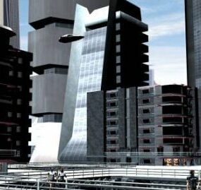 3д модель внешней сцены научно-фантастического города