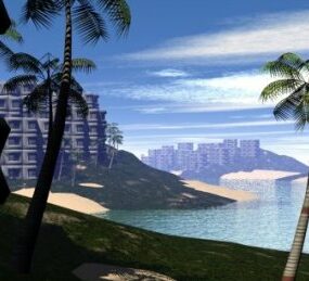 Modello 3d del paesaggio della spiaggia dell'isola