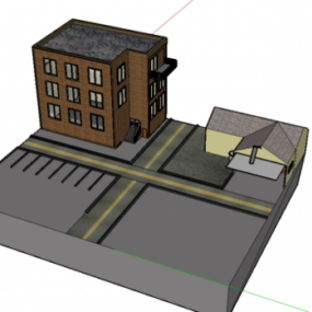 Model 3d Pemandangan Bangunan Lingkungan Jalanan