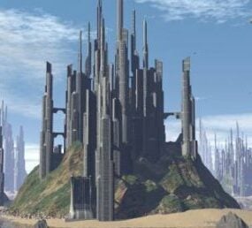 Escena de ciudad tropical de ciencia ficción modelo 3d