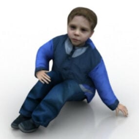 Children Boy Sitting Character 3d model