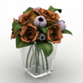گلدان گل رز گلاس مدل سه بعدی