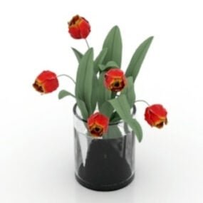 Modelo 3d de vaso de flores vermelho doméstico