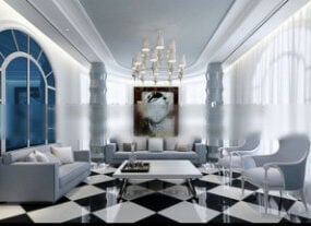 Modelo 3D da cena interior da sala de estar mediterrânea