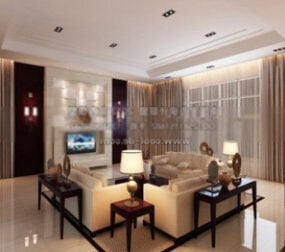 Modelo 3D de sala de estar de estilo elegante