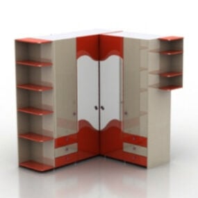 Red Corner Cupboard Cabinet 3d model