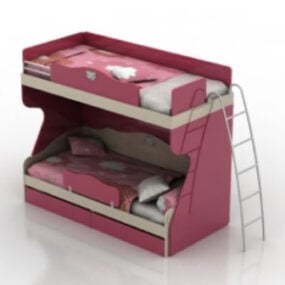Roztomilý růžový 3D model patrové postele