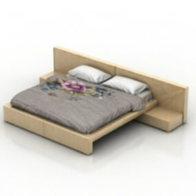 Wooden Double Bed 3d model