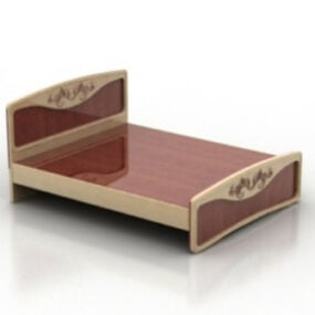 Mô hình giường gỗ đỏ 3d