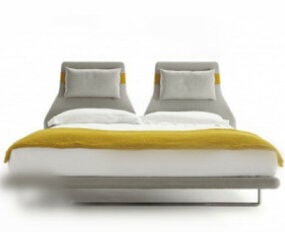 نموذج سرير حديث باللونين الأصفر والأبيض ثلاثي الأبعاد