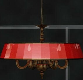 Lampada a sospensione a catena in metallo con paralume rosso Modello 3d