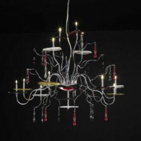Classic Wrought Iron Red Crystal Chandelier 3d model