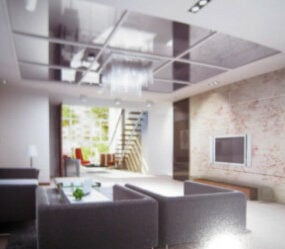 Gepflegtes Wohnzimmer-Innenszenen-3D-Modell