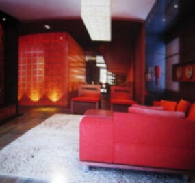 Modello 3d della scena interna del soggiorno colorato