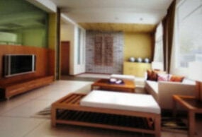 3д модель интерьера гостиной с деревянной мебелью