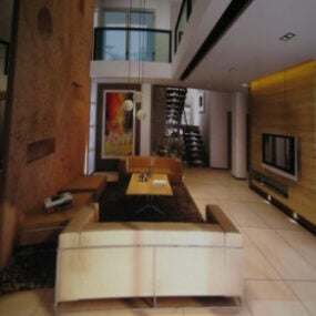 Tmavý odstín Minimalistický styl obývacího pokoje 3D model