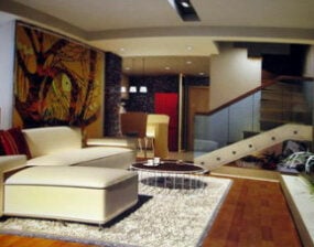 Modelo 3D moderno e minimalista da sala de estar duplex