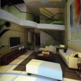 Model 3d Ruang Tamu Villa Mewah Modern