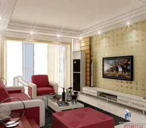 Modelo 3D da cena interior da sala de estar aconchegante da villa