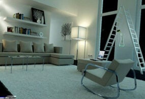 Mô hình 3d không gian tối giản trong nhà