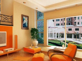 Mô hình 3d cảnh nội thất phòng khách đầy màu sắc